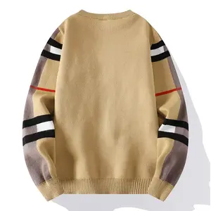 2025 New Autumn Winter Fashion Luxury Men's Classic Casual Stripe Checkered Pullover Business Brand Soft Warm Sweater Hoodie Menswear Long Sleeve Crewneck Gray Green fall knit Knitwear Striped