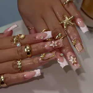 24pcs Square Nail Tips Art Set, Glossy Finish, Easy Wear Design, Flower Nails, Perfect for Daily Use & Party Occasions, Ideal for Women/girls