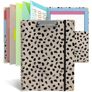 Clipboard Folio with Notepad for Letter Size (11" x 8.5"), 5 Extra Folders with Storage 10 Pockets, 39 File Folder Labels, Elastic Closure Spiral Clipboard with Storage( Spots)