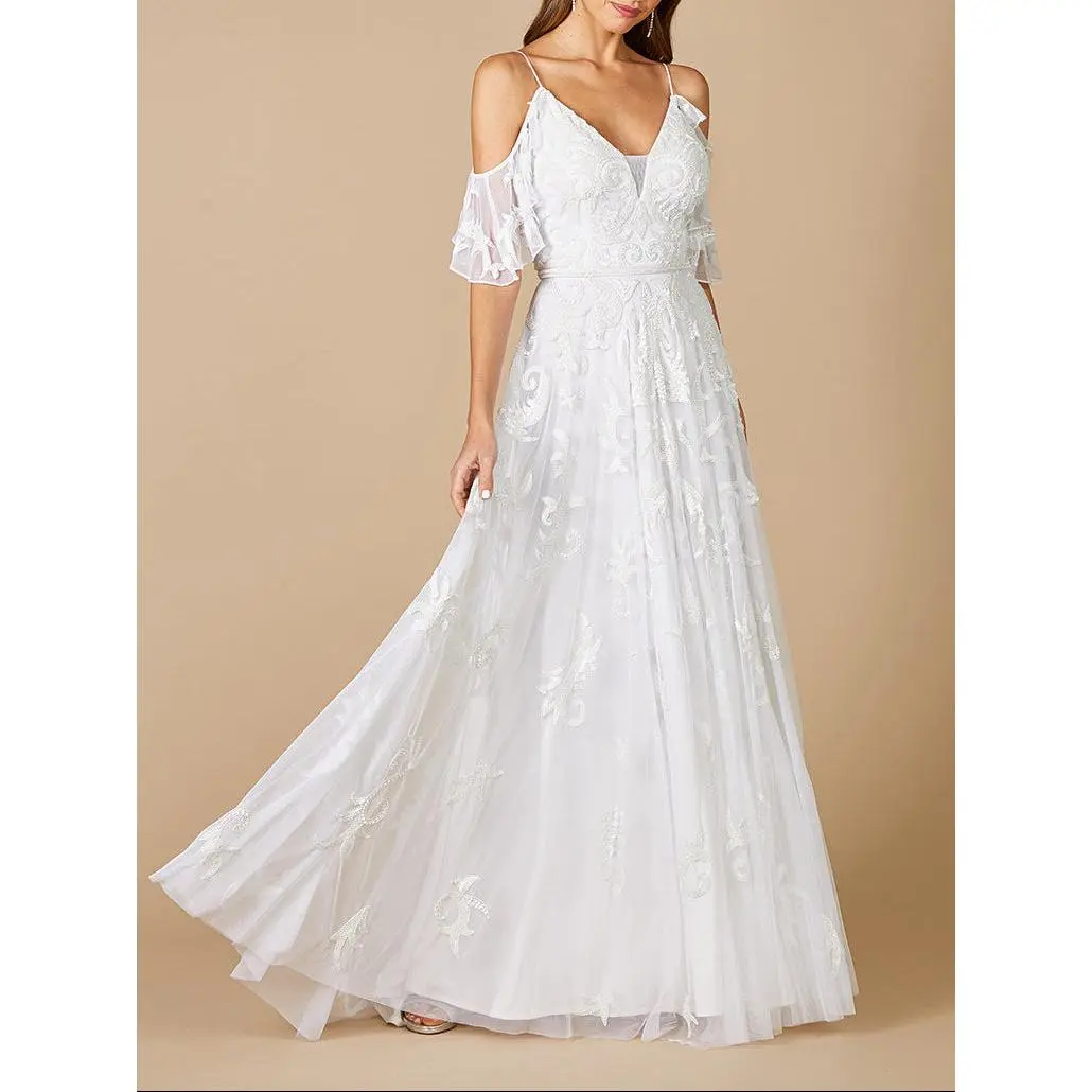 Lara Giana Beaded Cold-Shoulder Wedding Dress