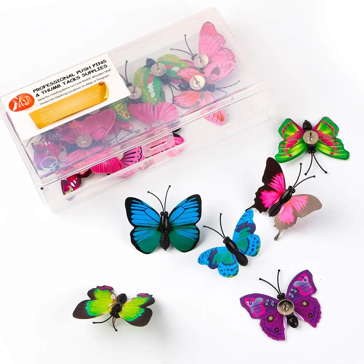 Decorative Thumb Tacks 12 count Colorful Cute Pushpins for Feature Wall, Whiteboard, Corkboard, Photo Wall (Butterfly)