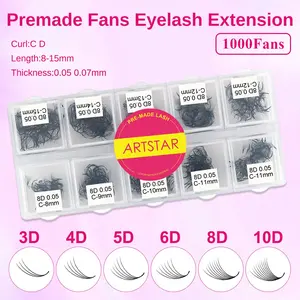 1000 Fans Premade Fans Eyelash Extensions, 3D/4D/5D/6D/8D/10D, Very Soft Lashes, 0.07mm, Mix Lengths, C Curl Structure, Mix 8-15mm, Matte Black Eyelashes, Degradable, for Beauty Salon, Cosmetic