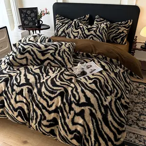 Luxury Faux Rabbit Fur Leopard & Butterfly 3 Piece Bedding Set, Ultra Soft Warm All-Season Duvet Cover with Zipper Closure + 2 Pillowcases, Elegant Solid Color Design, Cozy Bedroom/Living Room/Dorm Bedding Décor, Perfect Christmas/Birthday/Housewarming Gi