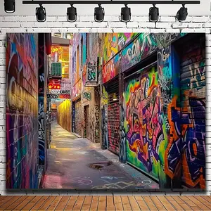 1pc 2D Flat A Banner Graphic Artwork Throw, Graffiti Street Art Design with Colorful Alley Background, Ideal for Punk Rock Concert Decor, No Electricity Needed, Suitable for Portrait Studio Use, Graphic Artwork Throws