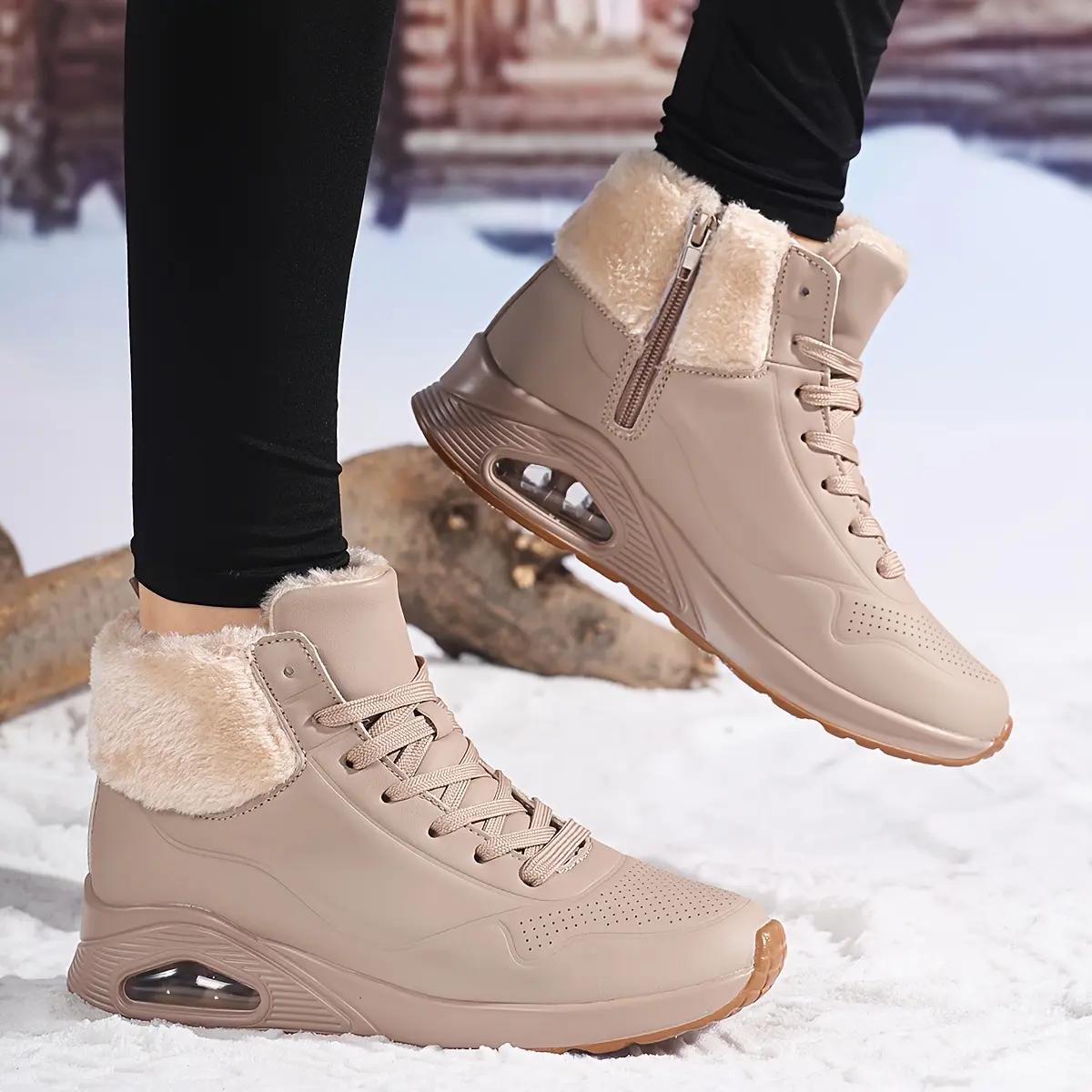Women's Winter Boots Mid-Calf Boots, Soft Cushioned Air, Thick Wool Lining, Breathable PU Upper, Round Toe Snow Boots Suitable for Cold Weather, Casual and Sportswear, Outdoor Footwear, Modern, Durable Structure