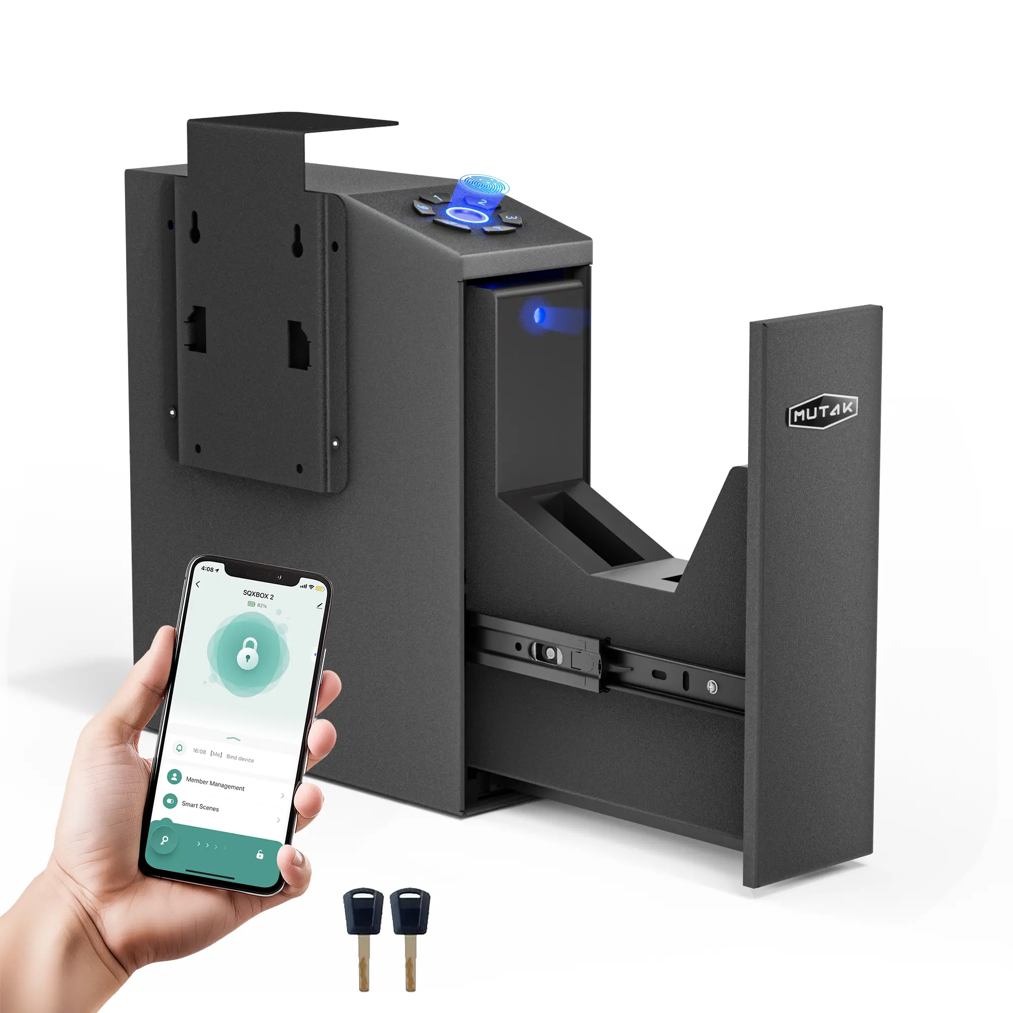 Mutak 2026 Biometric Digital Safe Box - App Control, Quick Access via Fingerprint, Password Locking, Backup Key, High Security Safes for Home Nightstand, Father's Day Mens Gifts