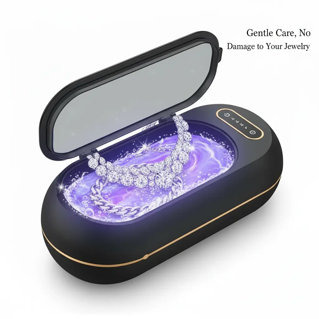 48KHz Compact Plastic Ultrasonic Jewelry Cleaner - Portable USB Dual-Use Tool, Fast Cleaning, Versatile Use for Eyeglasses, Rings, Watch Straps (Home & Travel), Thorough Cleaning, Sparkling Results