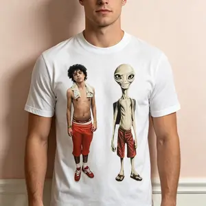 "Xav & Paul" Graphic T-Shirt - Trendy Character Duo Statement Top - Creative Minimalist Pop Culture Aesthetic Apparel - Comfortable Short Sleeve Graphic Shirt - Unique Professional Detail Crew Neck Tee