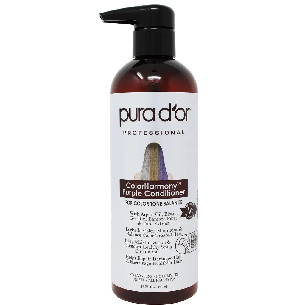 PURA D’OR ColorHarmony Purple Conditioner 16oz (473ml) – Purple Conditioner for Blonde, Silver & Color Treated Hair care with Biotin, Keratin & Argan Oil
