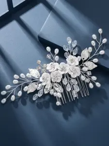 Handmade Bride Hair Comb, Pearl and Water Sculpture Inlaid, Crystal Hair Accessory, Wedding Accessories, Elegant Bridal Hairstyle, Unique Craftsmanship
