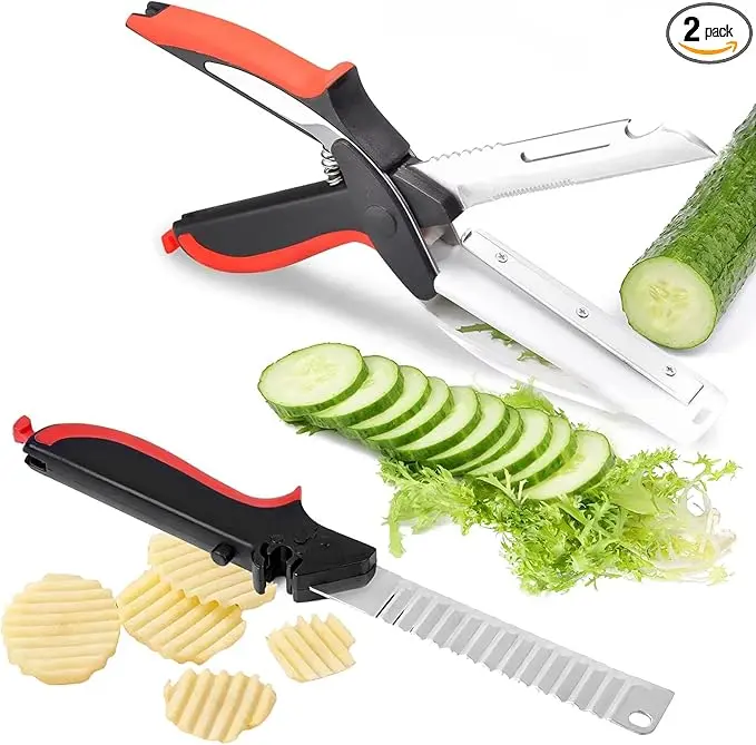 2 in 1 Kitchen Scissors for Food, Stainless Steel Cutting Board Scissors,Kitchen Shears With Cutting Board,Vegetable Slicer Cutter,Multiple Purpose Chopper for Meat Cheese Vegetables Fruits tiktokshopbacktoschool