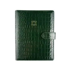 Green Croc A5 Planner | Glossy Vegan Leather 6-Ring Binder with Inserts, Pen & Vision Board