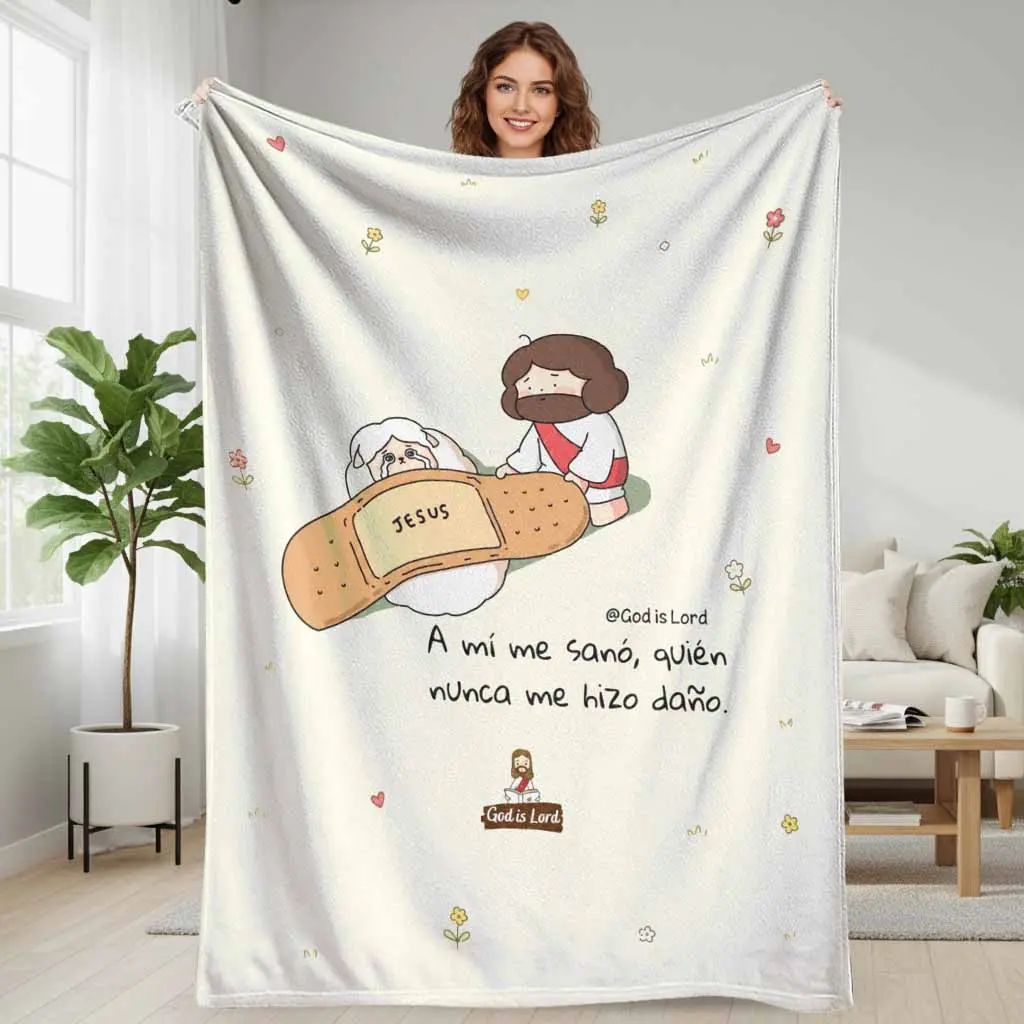 Flannel Fabric Religious Faith Blanket - Jesus Lamb Pattern, Breathable Soft, Plush Texture, Multi-Size Throw for Church Prayer Time, Home Comfort, Spiritual Gift Giving