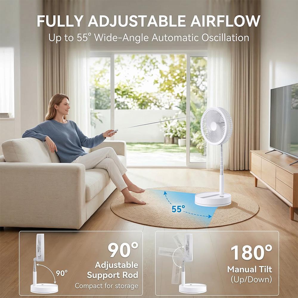 [Flash Sale]Foldable USB-Powered Desk Fan - 360° Rotation, 3 Speed Settings, 8000mAh Ultra-Long Battery Life, 105cm Max Height, Quiet Operation, Portable Oscillating Fan for Bedrooms, Offices