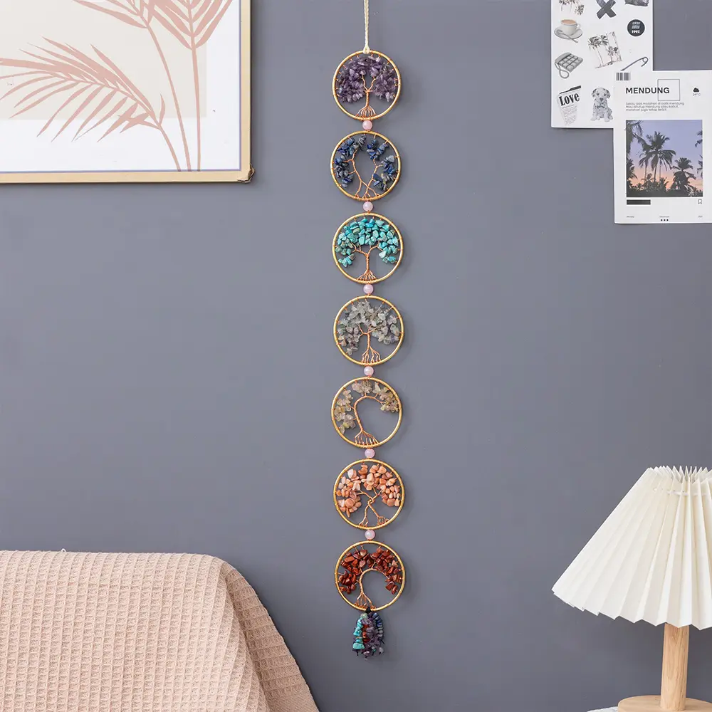 Life Tree 7 Chakra Stone Crystal Wall Hanging, Ideal for Meditation, Interior Wall Decor, Bedroom Decor & Home Decor Ornaments, Room Decorations, Perfect Gift for Women Enthusiasts, Home Decorative Ornament, Hangable