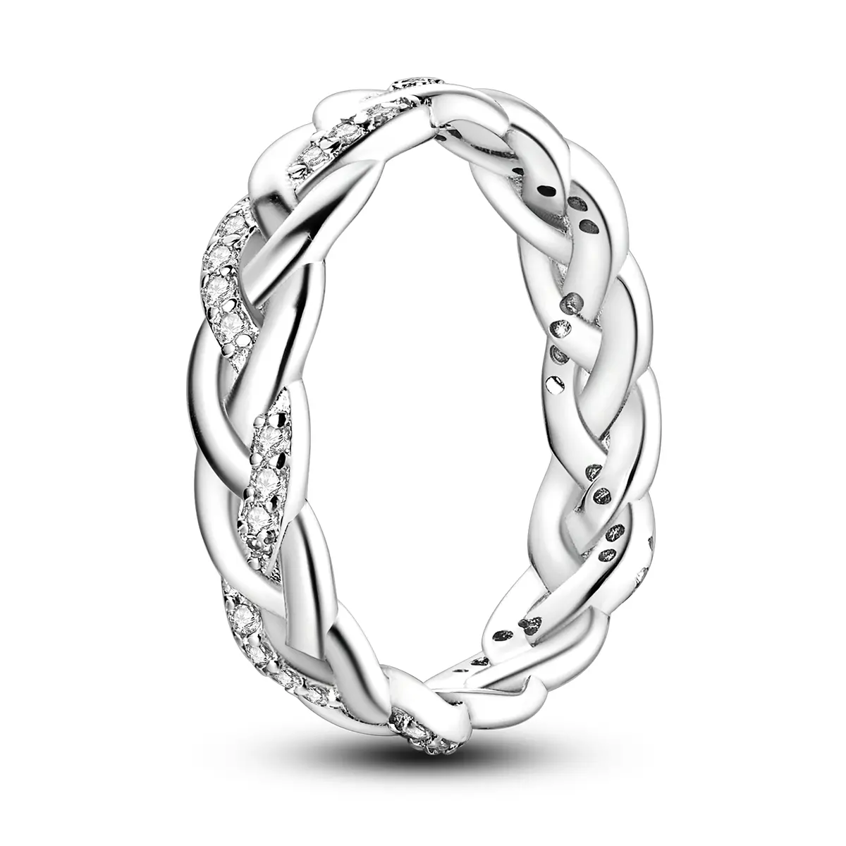 MULA 925-Plated Braided Zircon-Inlaid Classic Band Ring - Elegant Simple Design 925 Rings, Women's Fashion Jewelry for Engagement, Anniversary Gifts, Classic Band Rings