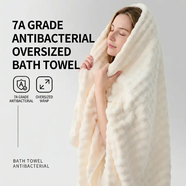 7A Antibacterial Oversized Bath Towel 35×67 Inches, Ultra Soft Bubble Fleece Towel for Adults, Thick Absorbent Quick Dry Towel