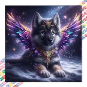 1 DIY handmade diamond painting kit, 5D diamond art set, DIY decoration, winged wolf diamond painting kit with full round drills, mosaic, diamond art, DIY art home decoration, suitable for Christmas, Handmade Gifts