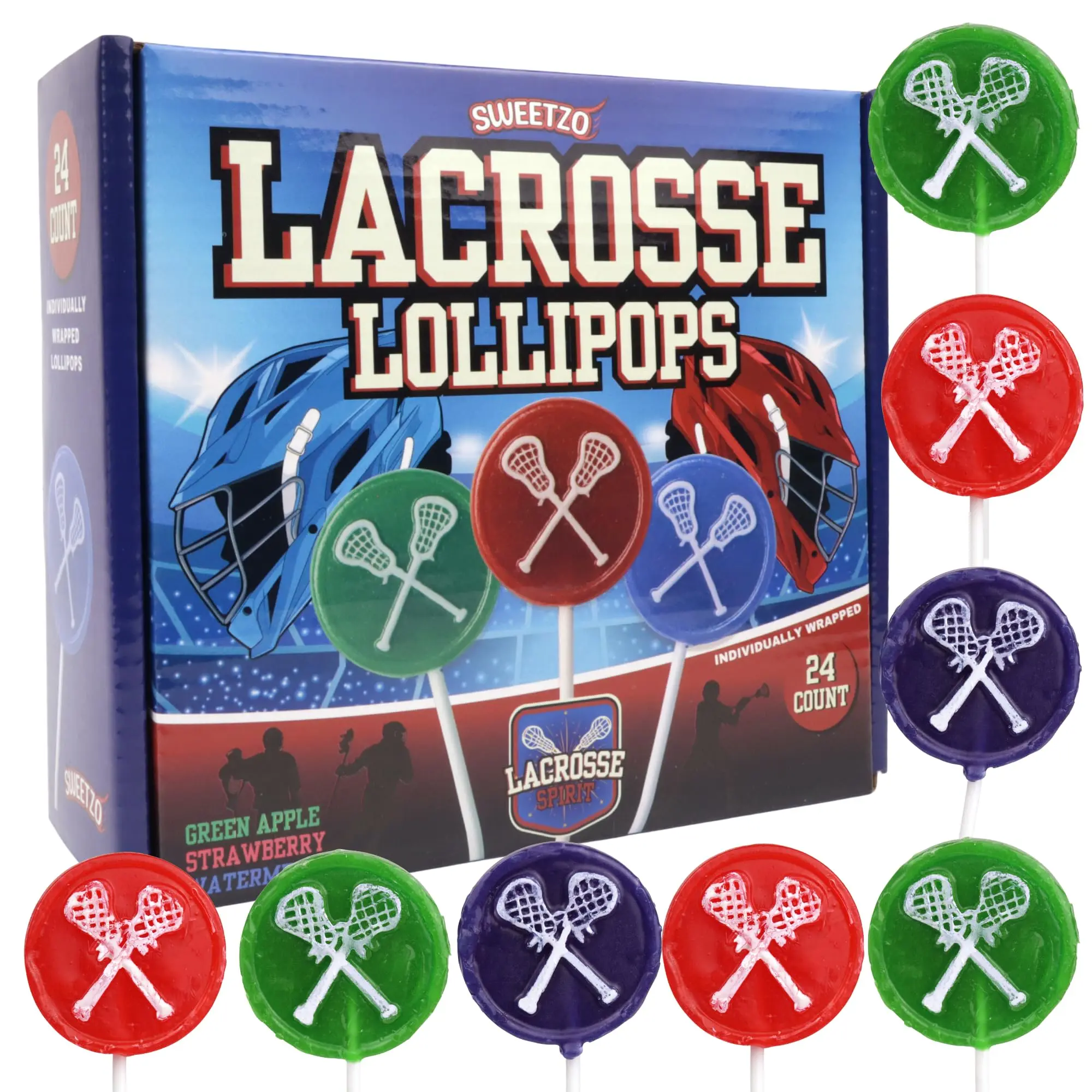 Lacrosse Tattoo Lollipops, Sports Themed Candy Suckers, Individually Wrapped Team Party Favors, 24 Count