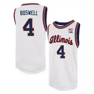White #4 Boswell Basketball Jersey, Illinois Style Mesh Tank Top, College Game Day Shirt, Custom Name Number Jersey, Sports Fan Gift for Men
