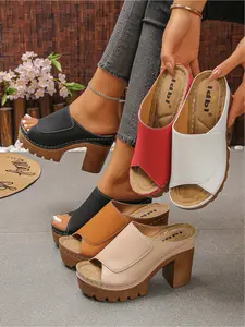 2026 Summer New Chunky Heel High Heel Sandals for Women, Platform Mule Slides, Retro Open Toe Slippers