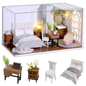 DIY Mini Dollhouse Kit With Dust Cover, Suitable For Bedroom And Study Decoration, A Meaningful And Ideal Gift For Craft Enthusiasts. Miniature Furniture Doll Set Playhouse Doll Set