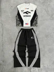 Camouflage Sleeveless Shirt & Matching Joggers Set, 2-Piece Streetwear Tracksuit Set with Motivating “Achieve” Print, For Men's Casual & Gym Outfits, Athleisure Wear