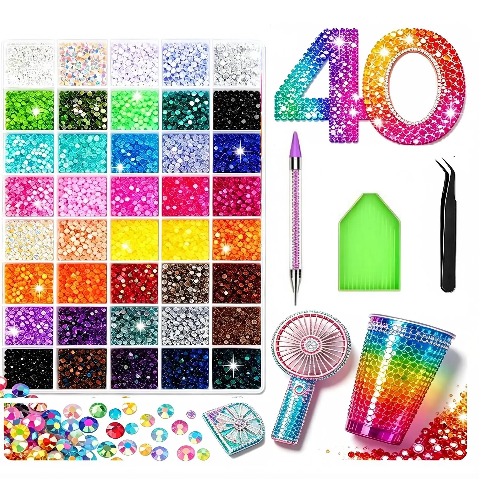 40000Pcs Jelly Resin Rhinestones Bedazzling Kit, 3mm Multicolor Flatback Gems for Diamond Art, DIY Crafts, Book Decor, Shoes Embellishment & Nail Art