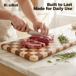 【NewYear2026】Cutting Boards for Kitchen, Checkered Cutting Board, Rubberwood Chopping Board with Non-Slip Feet, Large Butcher Block Serving Tray with Gift Box, 16" x 11" x 1.1",Valentine’s Day Gift