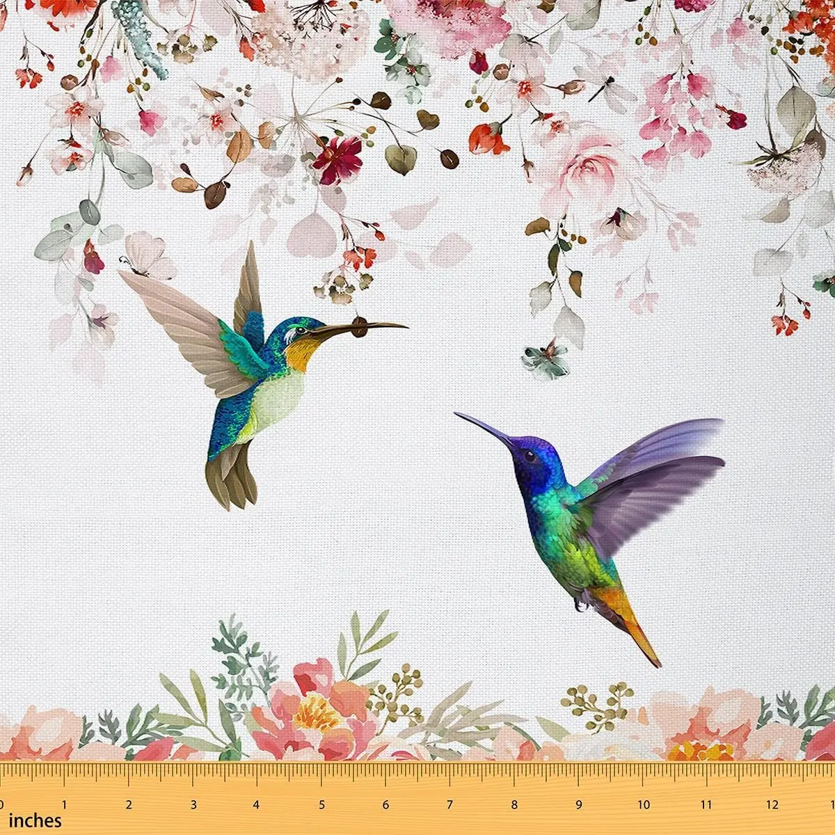 Hummingbird Fabric By The Yard,1 Yard,Tropical Birds Hummingbird Flowers Upholstery Fabric,Floral Spring Botanical Gorgeous Waterproof Fabric, Floral Pattern, Waterproof Material