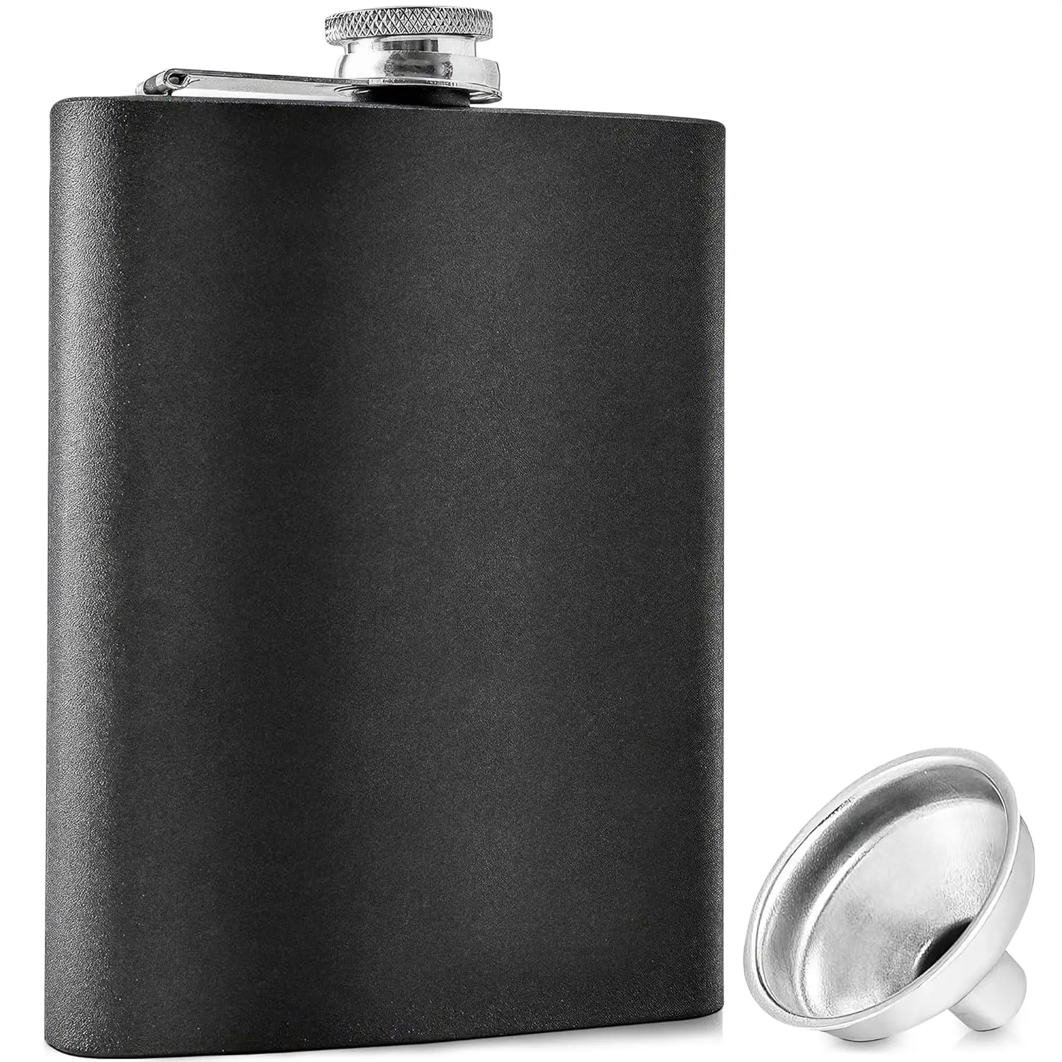 Flasks for  Matte Black - 8oz Stainless Steel Flasks for  for Women   Flask for Men  - Leak Proof Drinking Funnel