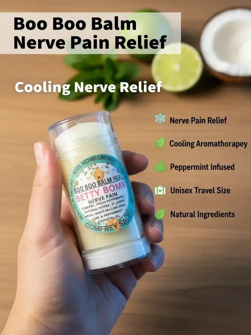 BOO BOO BALM HEAL BETTY BOMB TRAVEL SIZENerve Pain Relief Stick, Cooling Aromatherapy Balm with Peppermint, Cayenne & Coconut Oil, Unisex Travel Size, Health, Wellness