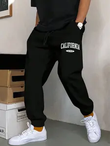Men's California Letter Graphic Jogger Pants, Casual Loose Drawstring Sweatpants, Fall & Winter Trendy Sportswear