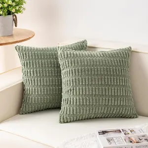 Pack of 2 Corduroy Decorative Throw Pillow Covers 18x18 InchSoft Boho Striped Pillow Covers Farmhouse Home for Sofa Living Room Couch Bed(Sage Green)