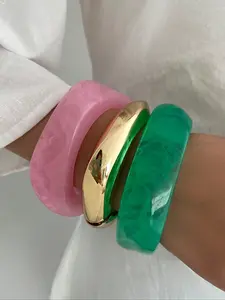 Vintage Punk Style Asymmetrical Resin Bracelet, Unique Wide Design Cuff Bangle, Trendy Stack Bangle for Women, Perfect Gift for Friends & Family