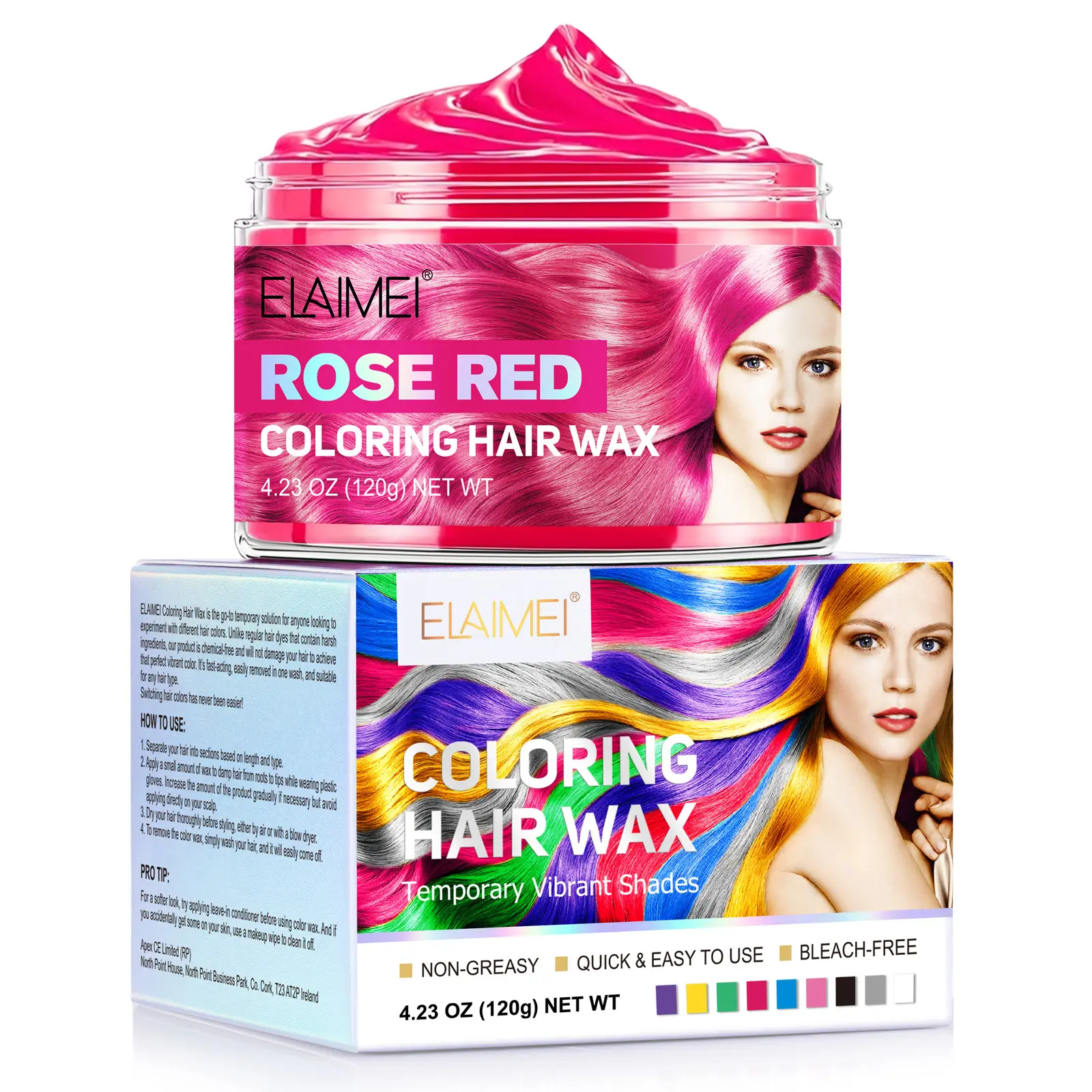 ELAIMEI Colored Hair Dye Wax (9 colors, 120g/box), temporary hair dye, Hair Coloring, gentle on hair, natural and easy to wash, DIY hair styling product, holiday essential.