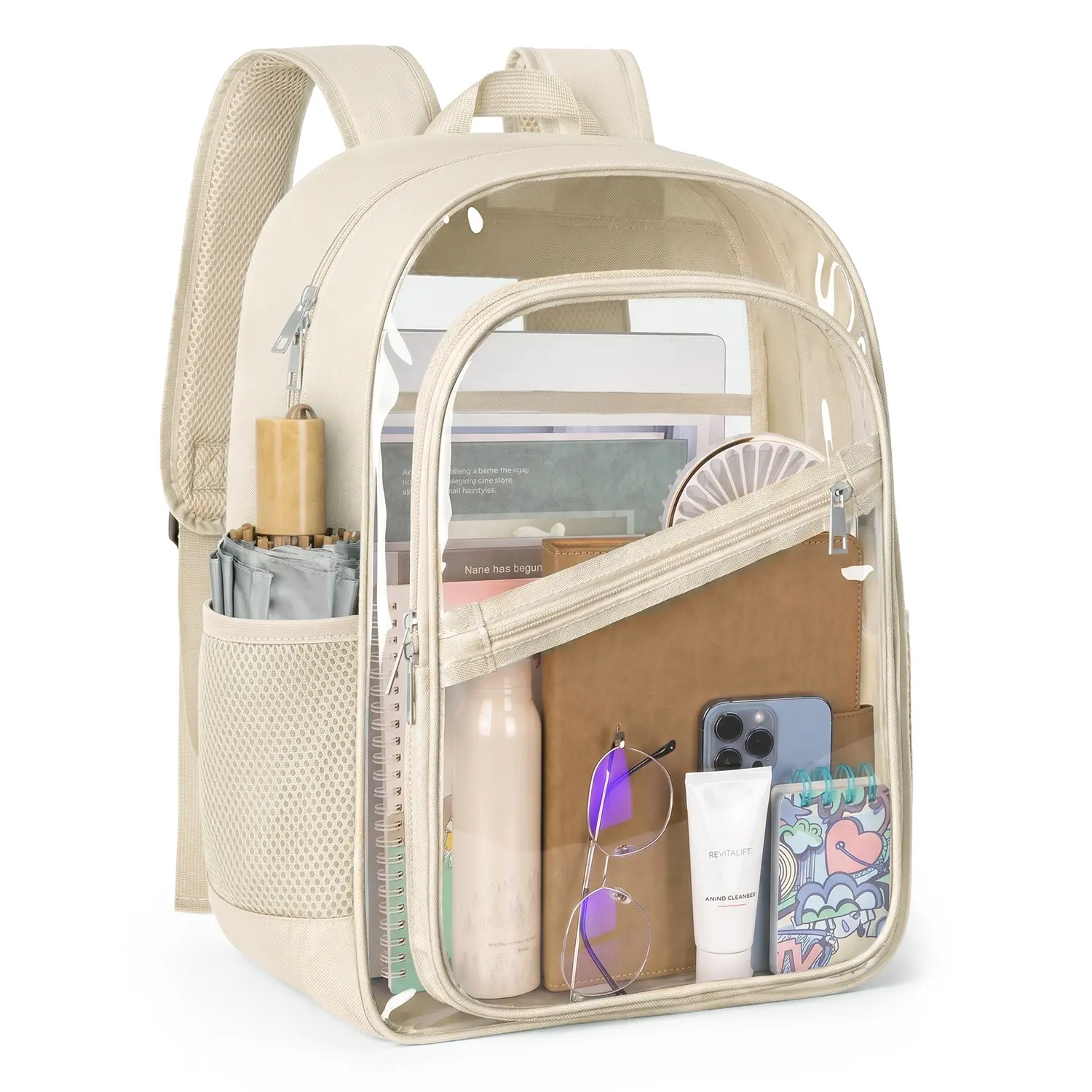 Clear Backpack with Multi Pockets, Large Capacity 4-Layers See Through PVC Bookbag Featuring Breathable Shoulder Straps for College, Travel, Work, Vacation and Everyday Carry