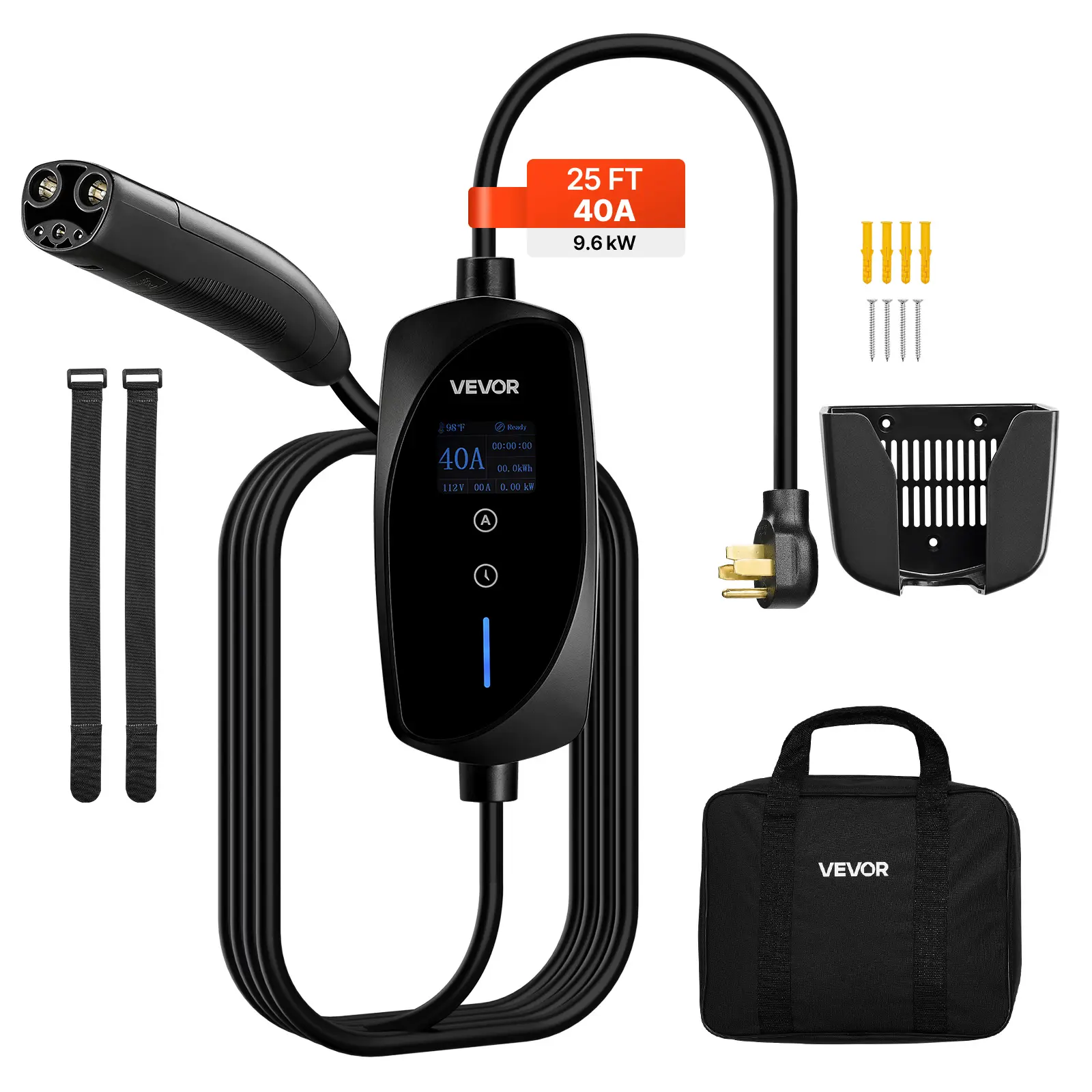【summerfinds】VEVOR Level 2 Tesla Charger, 40 Amp Adjustable Current, 240V Portable Home Electric Car EV Charger with 25 ft Charging Cable, NEMA 14-50P Plug, LCD Display, NACS Connector, for Tesla Model Y/X/3/S