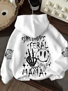 Women's Loose-Fit Hoodie with Floral Halloween Skull Design, Casual Pullover Sweatshirt for Fall & Winter Seasons, Multiple Colors Available