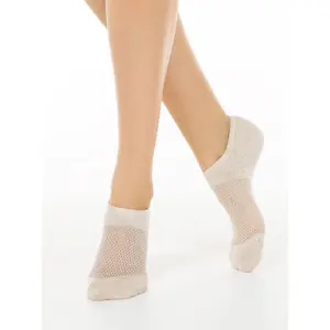 Conte Women's Elastic Basic Minimalist Ultra-Short Cotton-Linen-Viscose Socks, 2-Pair Lot, Grid Design, Active Style #20C-106SP(251)