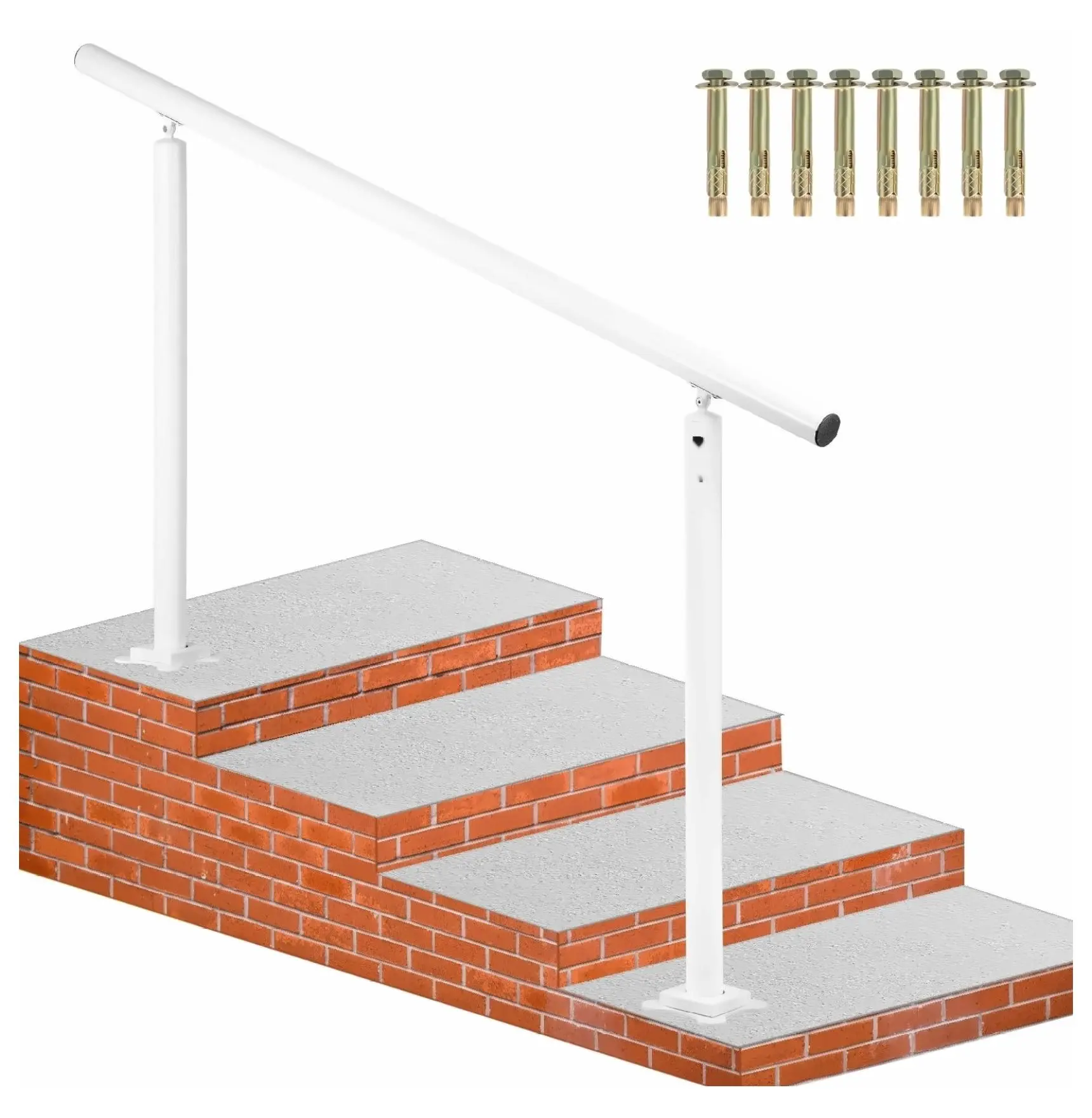Adjustable Stability 5 FT White Aluminum Outdoor Stair Railing Kit, Handrails for 0-5 Steps, Safe for Elderly Use on Porch Steps