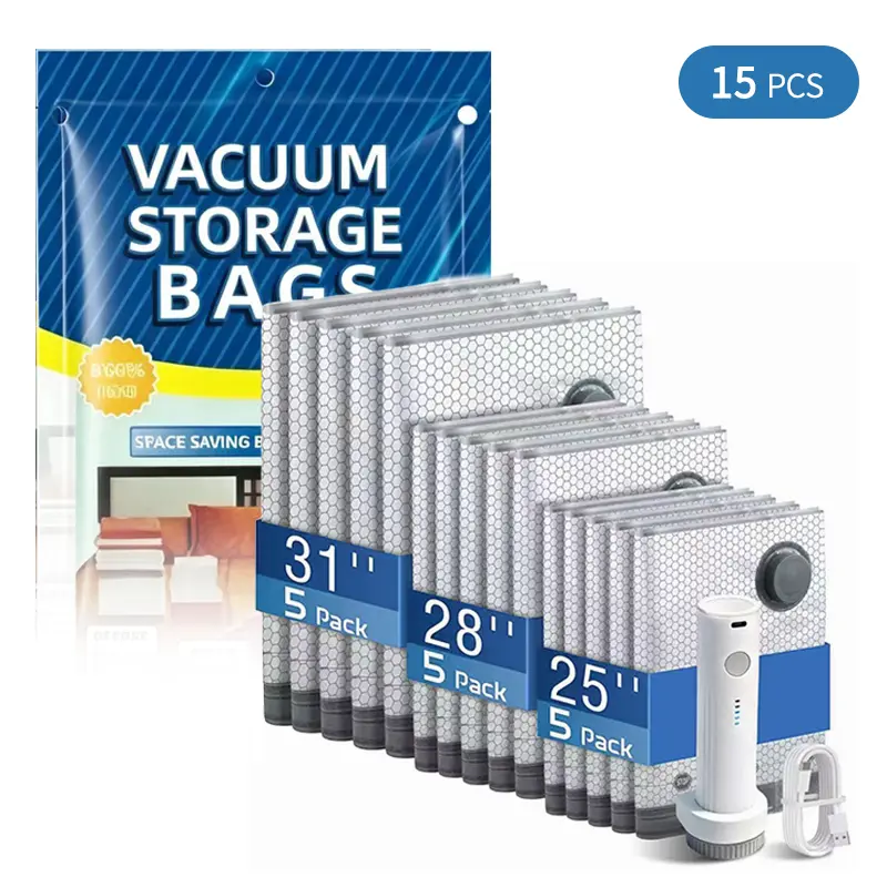 【2026 Upgraded】Cordless Travel Vacuum Storage Compression Bag Set with Rechargeable air Pump Waterproof & Reusable Compression Packing Bags for 3 Size,4000Pa Suction,Vacuum Seal Bags for Clothing,Perfect for Carry-On Suitcases