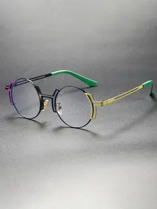 Minimalist High End Style Round Frame Glasses Cyberpunk Style Asymmetrical Contrasting Color Glasses Unisex Atmospheric Wear Glasses
