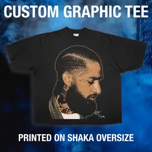 Shaka Oversize Custom Graphic Tee - Black T-shirt with Unique Print Design for Streetwear Style Medium Size
