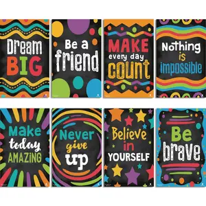 Bedroom Decorative Wall Art Set, Frameless Educational Classroom Posters 8-Piece Kit, Inspirational Quotes for School Bulletin Boards