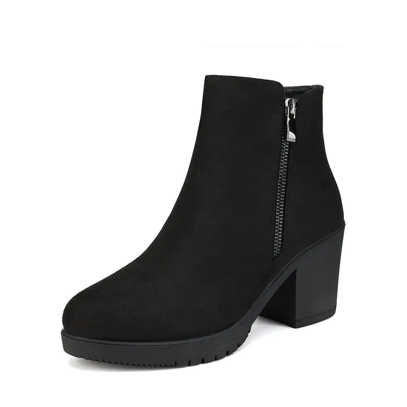 Dream Pairs Women's Formal Ankle Boots, Round Toe 3-inch Chunky Block Heels, Comfortable Walking Shoes with Side Zipper, Footwear, Soft, Formal Wear, Comfortable Heels, Alt Outfits