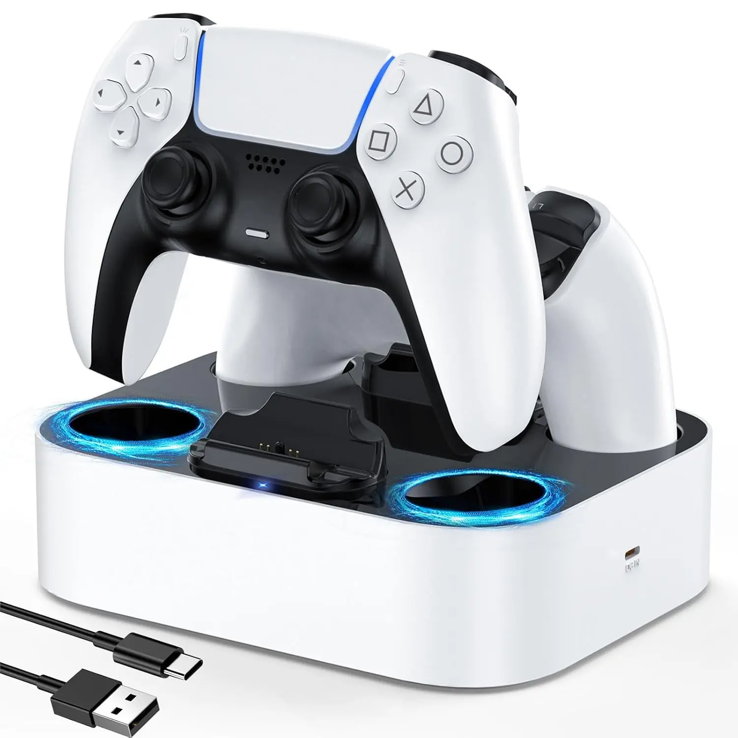 PS5 Controller Charger Station, Fast  Dock for  5 Controllers, Dual Controller  Stand Replacement for DualSense & DualSense Edge, White