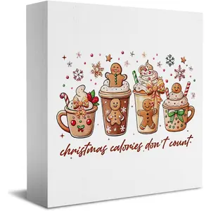 Christmas Coffee Bar Decor,Gingerbread Christmas Decor,Gingerbread Kitchen Decorations,Home Office Wooden Box Sign for Desk Table Shelf 5x5 inch