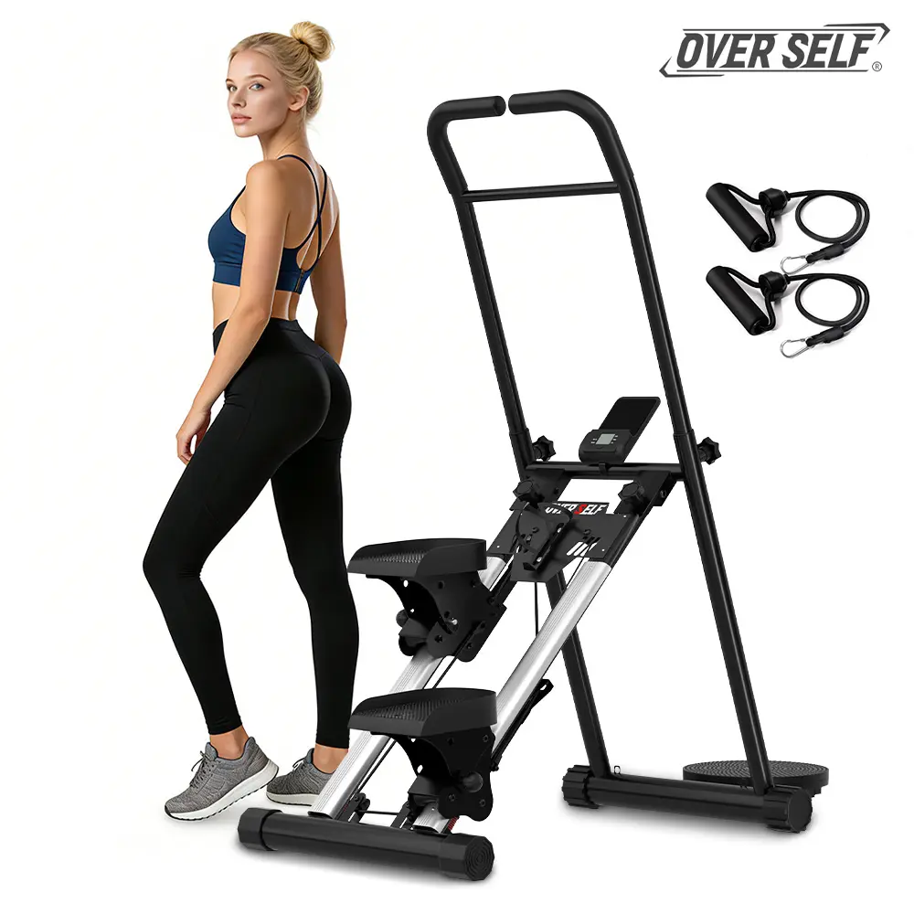 OVER SELF 3-in-1 Vertical Climber Step Machine with Grip Handle, Unisex At Home Gym Equipment, Multi-Motion Core Trainer & Compact Exercise Device, 330lb Capacity with Waist Twist Function