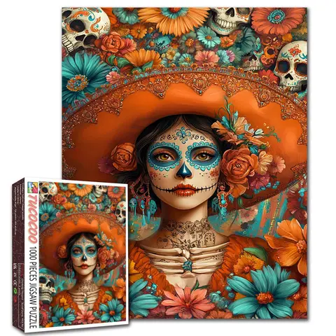 Tucocoo Day of the Dead Halloween Skeletons & Ghosts 1000-Piece Jigsaw Puzzle for Adults, Family Game, Stress Relief Brain Challenge, Relaxing Wall Art, Unique Gift, Stylish Home Decor (27.5x20in/70x50cm) Wooden Jigsaw Puzzle Building Memories